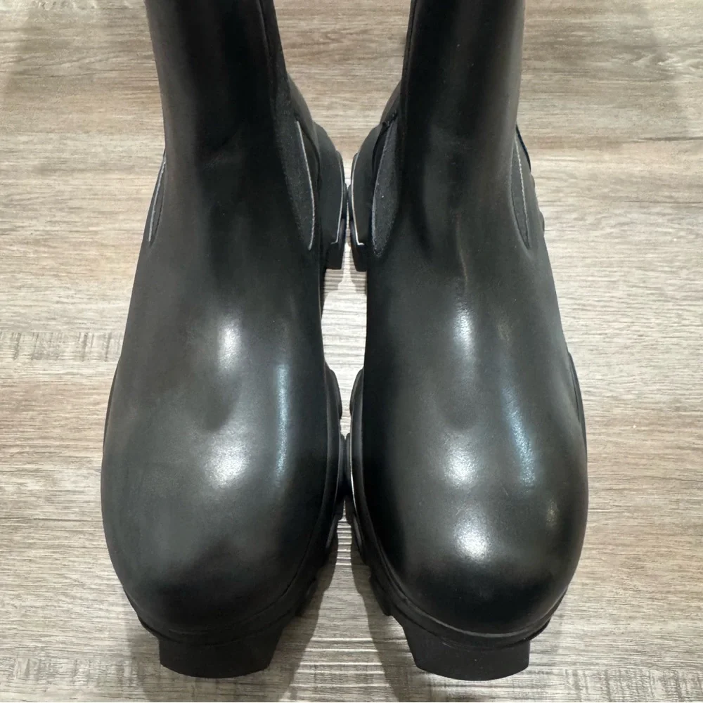 Rick Owens Beatle Bozo Tractor Black Leather Chelsea Platform Boots